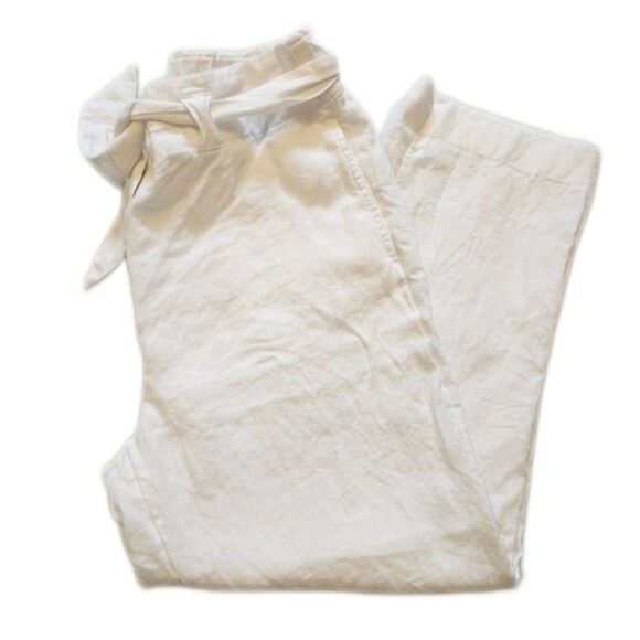 Chico's white 100% linen capri pants, zip & button w/ tie belt, size 8 (1) - Picture 1 of 8